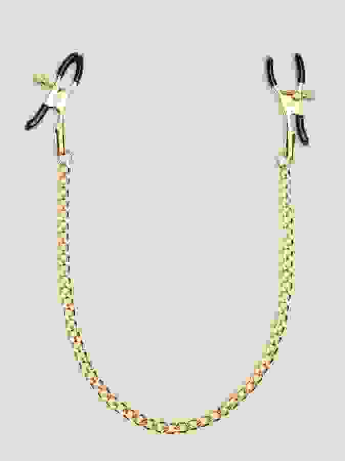 Bondage Boutique Adjustable Nipple Clamps with Gold Chain, Gold, hi-res